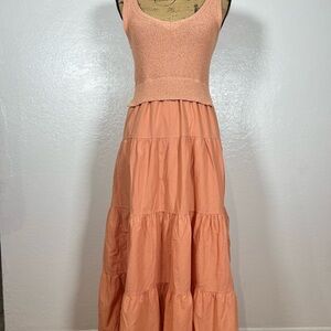 Elan Peach Sleeveless Tiered Maxi Dress